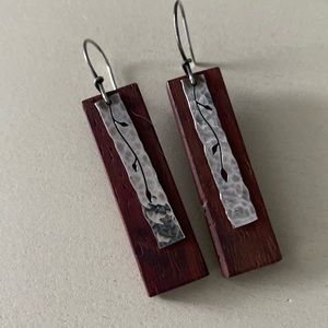 Wood/silver earrings